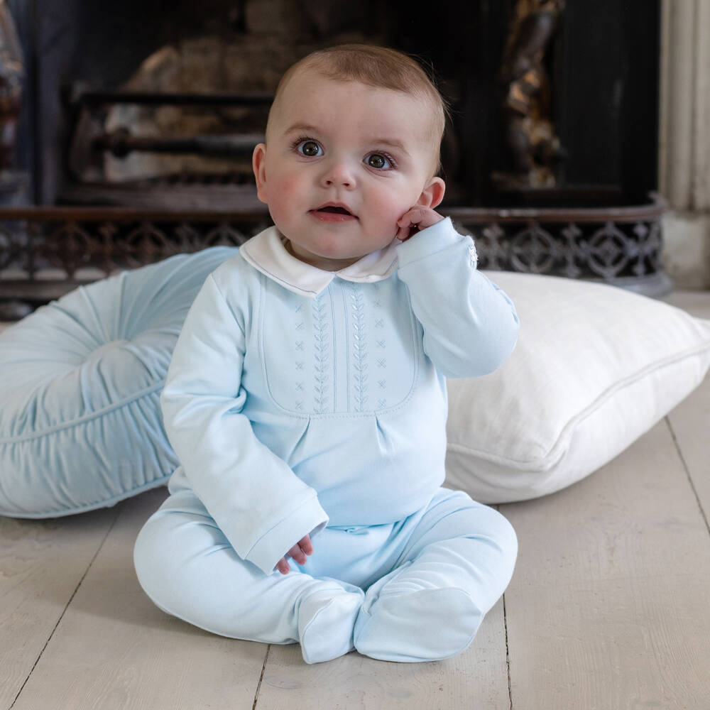 Emile et Rose-Boys Blue Cotton Babysuit Set | Childrensalon