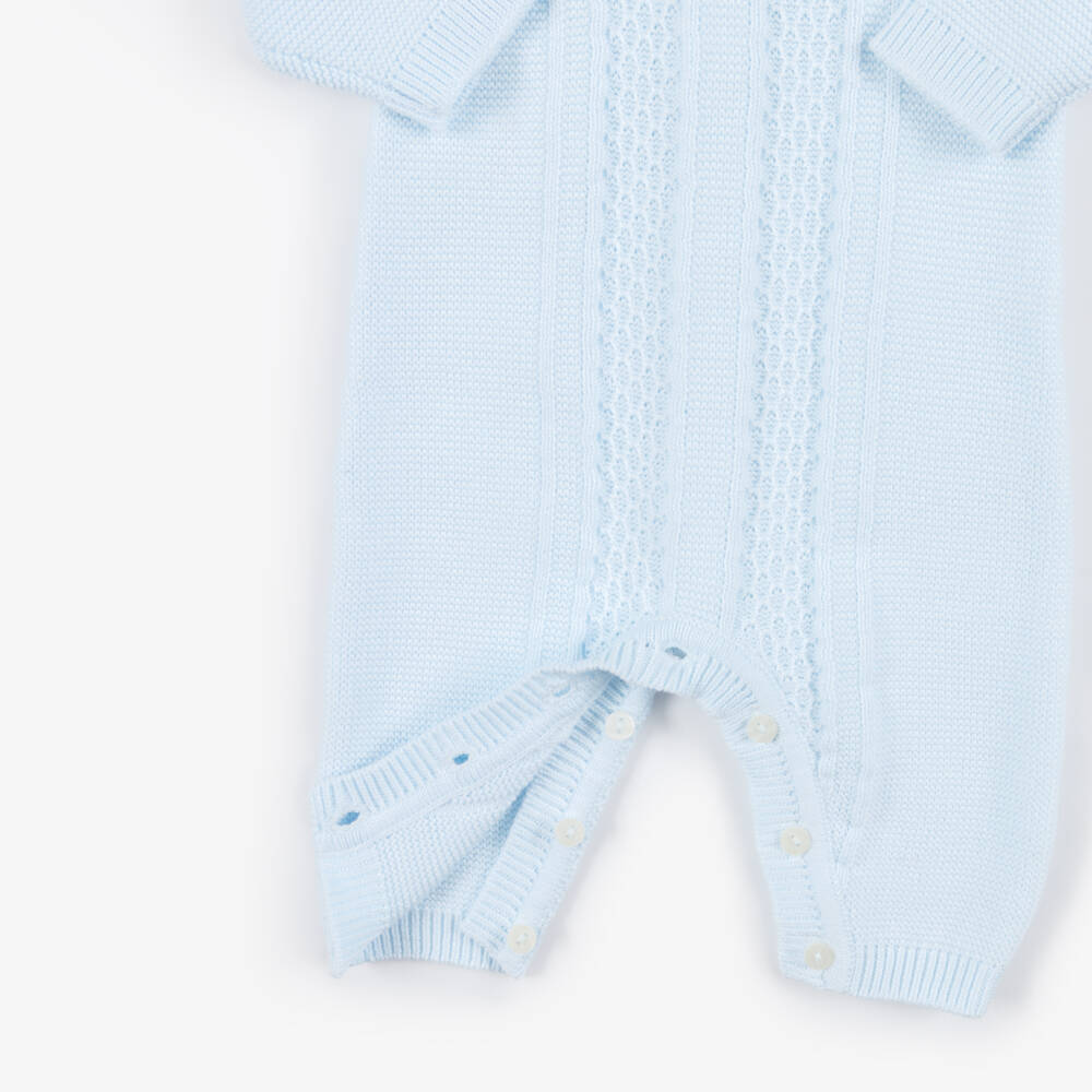 Emile et Rose-Boys Blue Cotton Knit Babysuit & Hat Set | Childrensalon