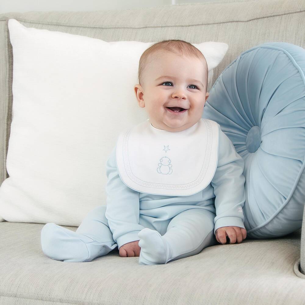 Emile et Rose-Boys Blue Cotton Pleated Babysuit Set with Star Embroidery | Childrensalon