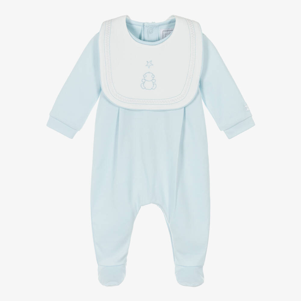 Emile et Rose-Boys Blue Cotton Pleated Babysuit Set with Star Embroidery | Childrensalon