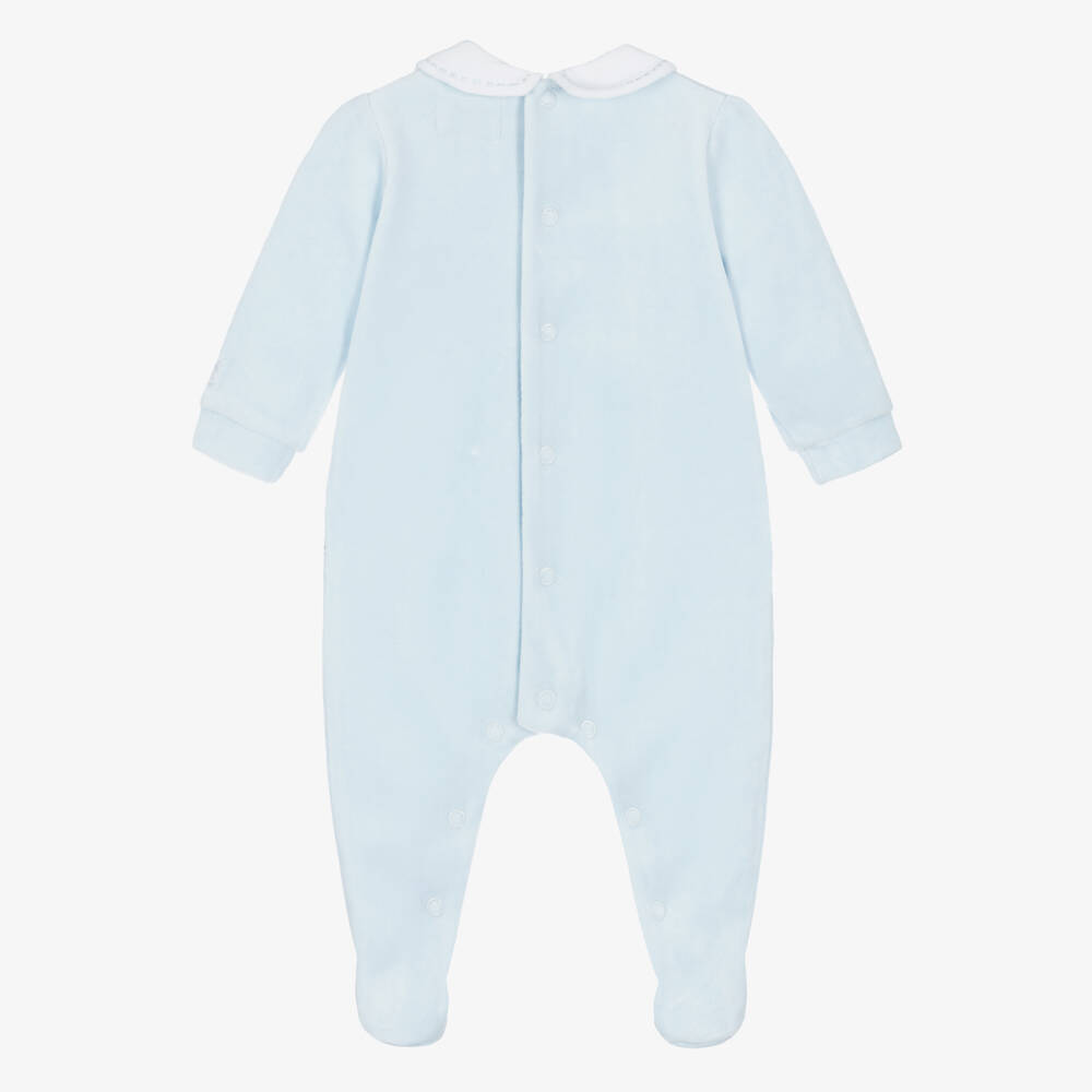 Emile et Rose-Boys Blue Velour Babygrow with White Trims | Childrensalon