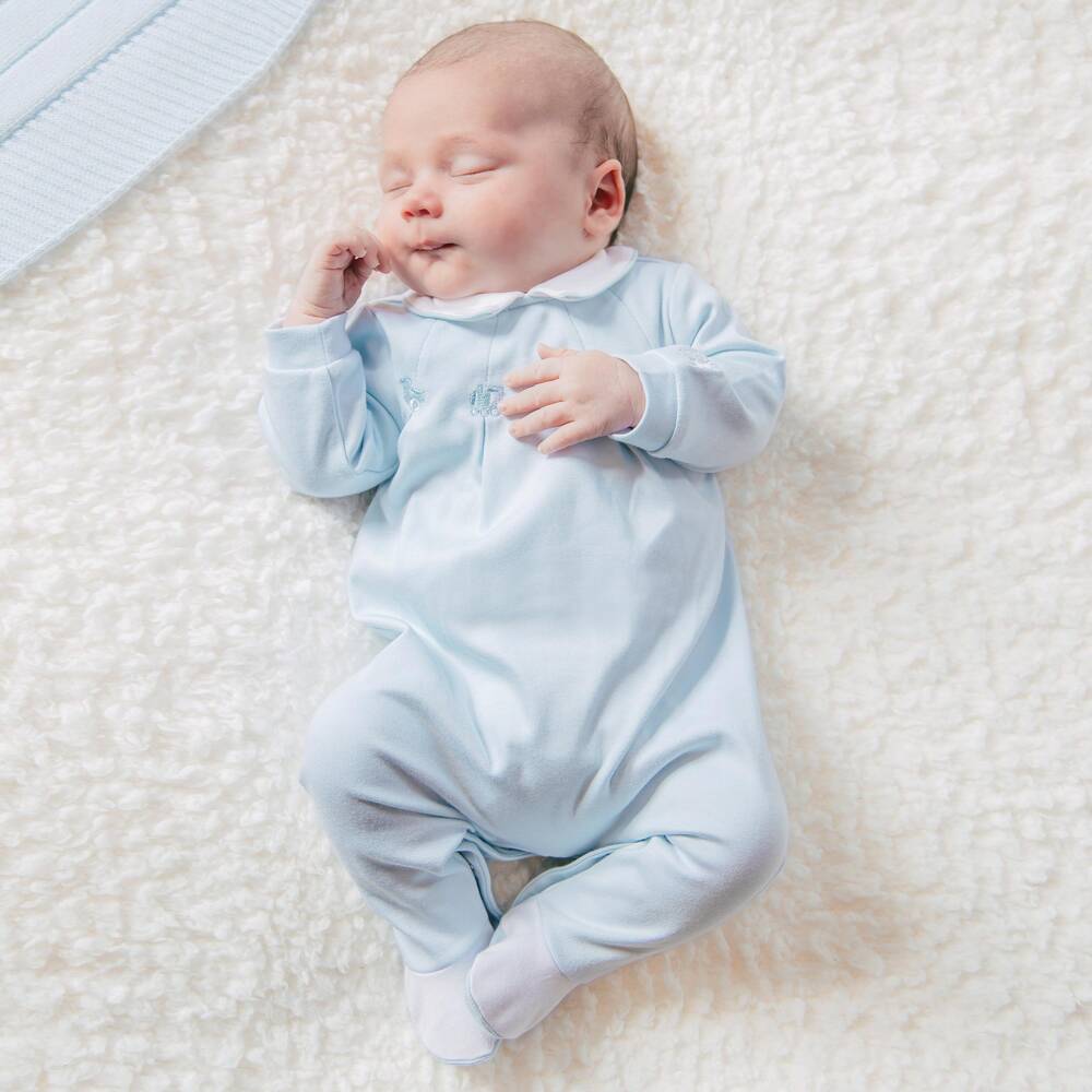 Emile et Rose-Boys Blue & White Cotton Embroidered Babysuits (2 Pack) | Childrensalon