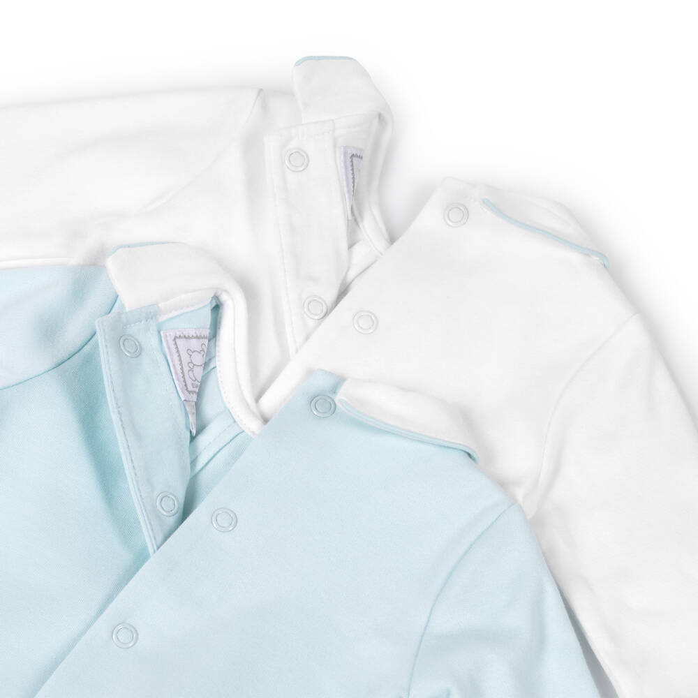 Emile et Rose-Boys Blue & White Cotton Embroidered Babysuits (2 Pack) | Childrensalon