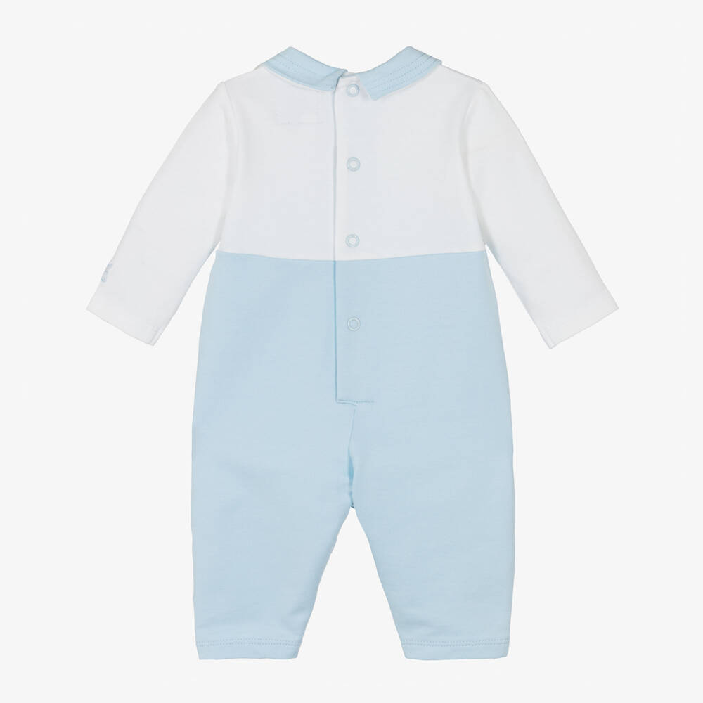 Emile et Rose-Boys Blue & White Cotton Embroidered Romper | Childrensalon