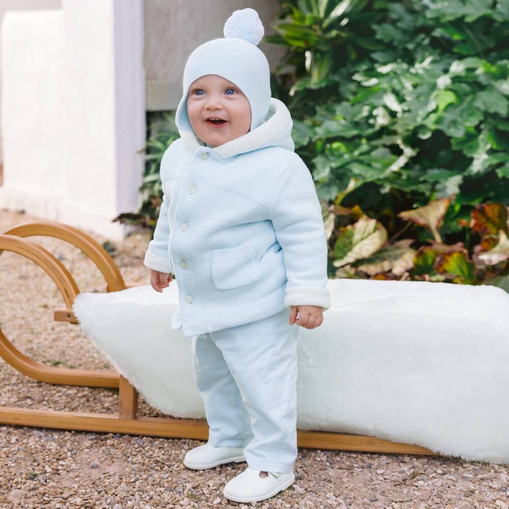 Emile et Rose-Boys Boys Pale Blue Cotton-Knit Pram Coat | Childrensalon