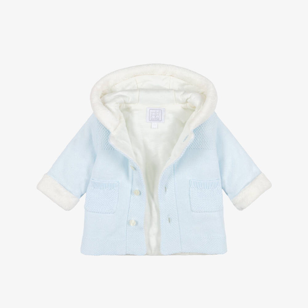Emile et Rose-Boys Boys Pale Blue Cotton-Knit Pram Coat | Childrensalon