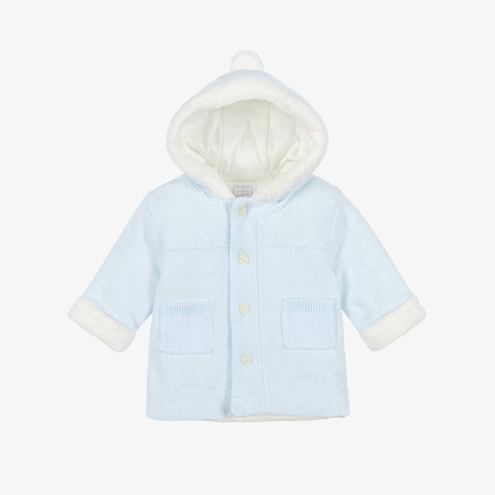 Emile et Rose-Boys Boys Pale Blue Cotton-Knit Pram Coat | Childrensalon