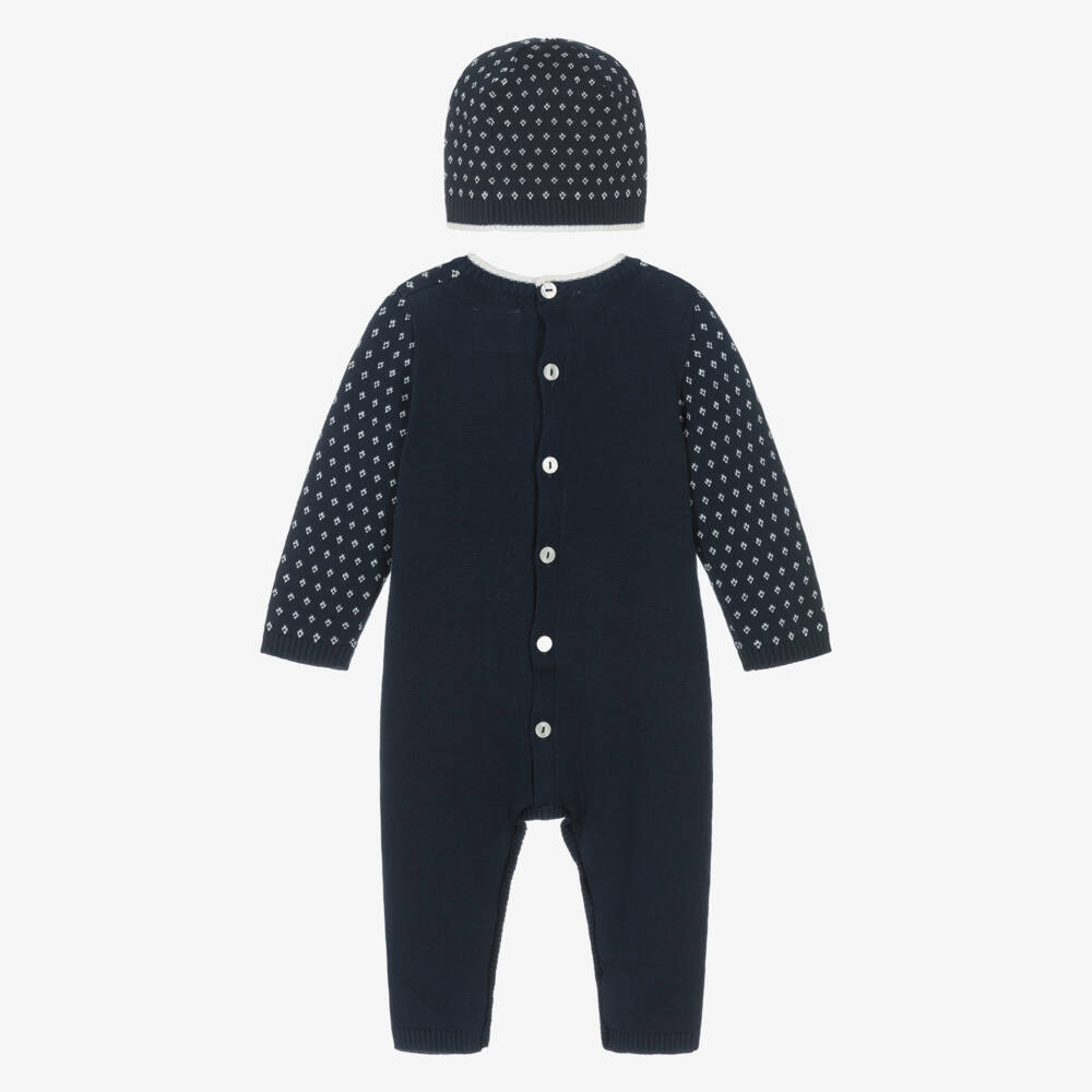 Emile et Rose-Boys Navy Blue Fair Isle Knitted Babysuit Set | Childrensalon