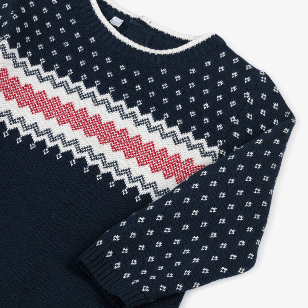 Emile et Rose-Boys Navy Blue Fair Isle Knitted Babysuit Set | Childrensalon