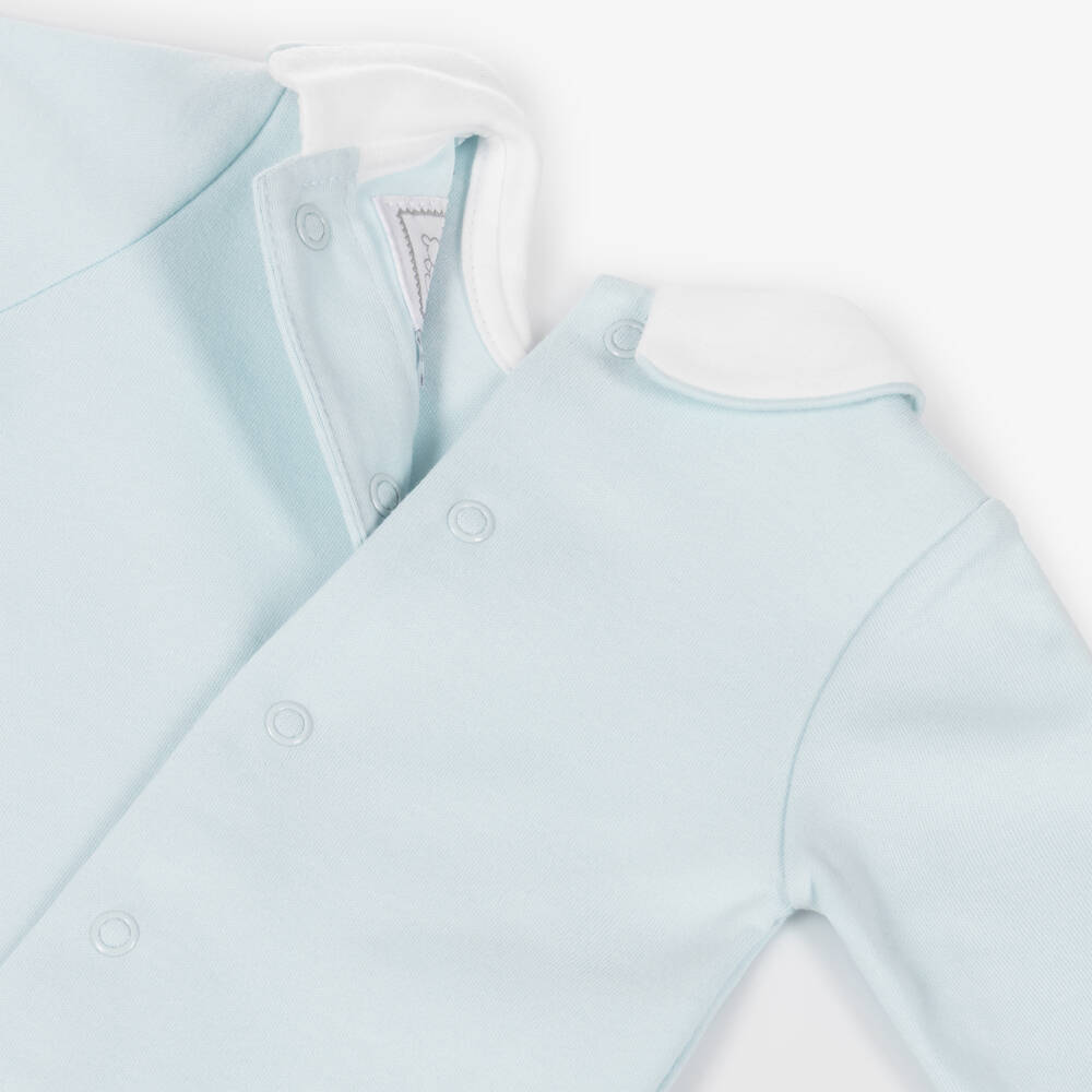 Emile et Rose-Boys Pale Blue Cotton Babygrow Set with Teddy Embroidery | Childrensalon