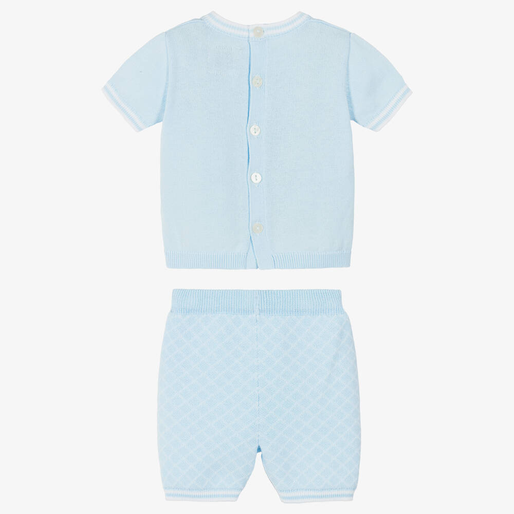 Emile et Rose-Boys Pale Blue Cotton-Knit Teddy Shorts Set | Childrensalon