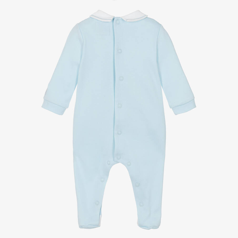 Emile et Rose-Boys Pale Blue Pintuck Babygrow with Embroidery | Childrensalon