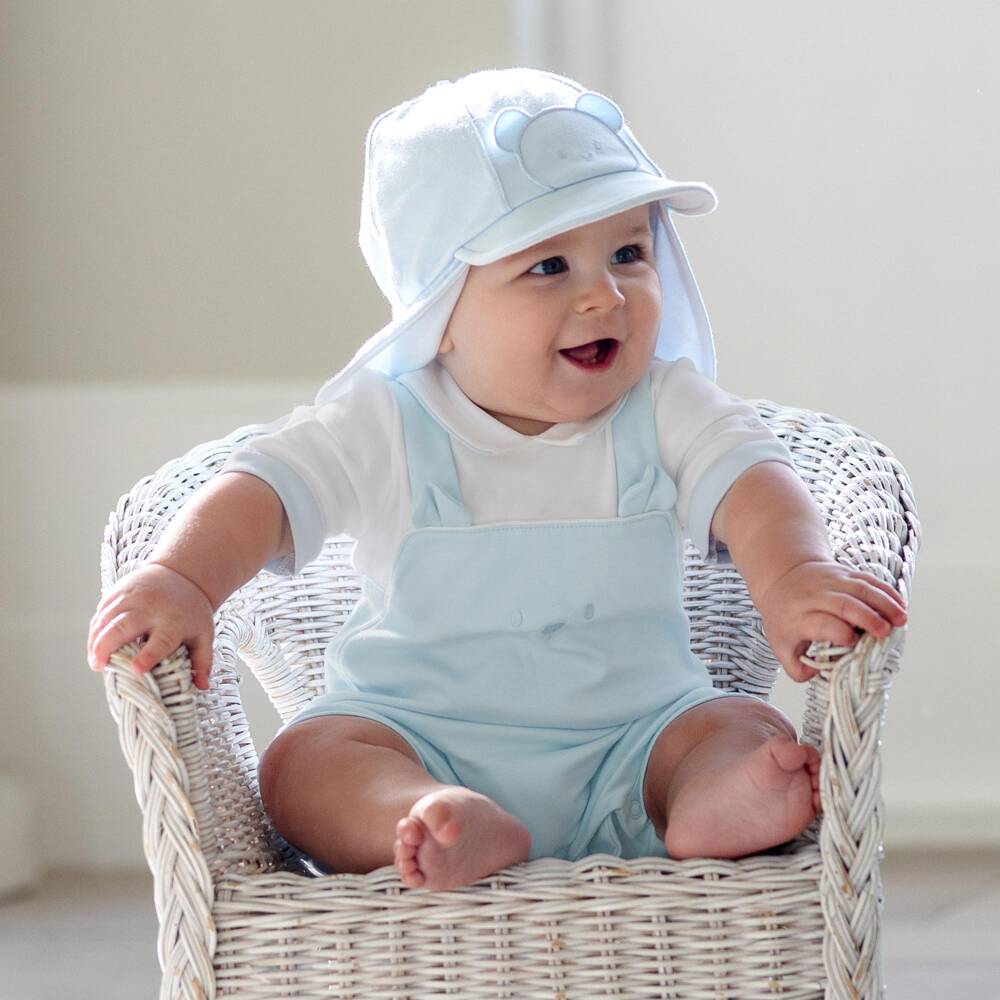 Emile et Rose-Boys Pale Blue & White Cotton Dungaree Shortie | Childrensalon