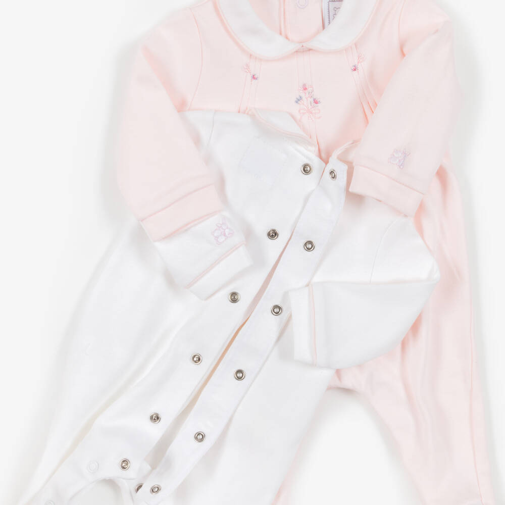 Emile et Rose-Girls Ivory & Pink Cotton Babygrows (2 Pack) | Childrensalon