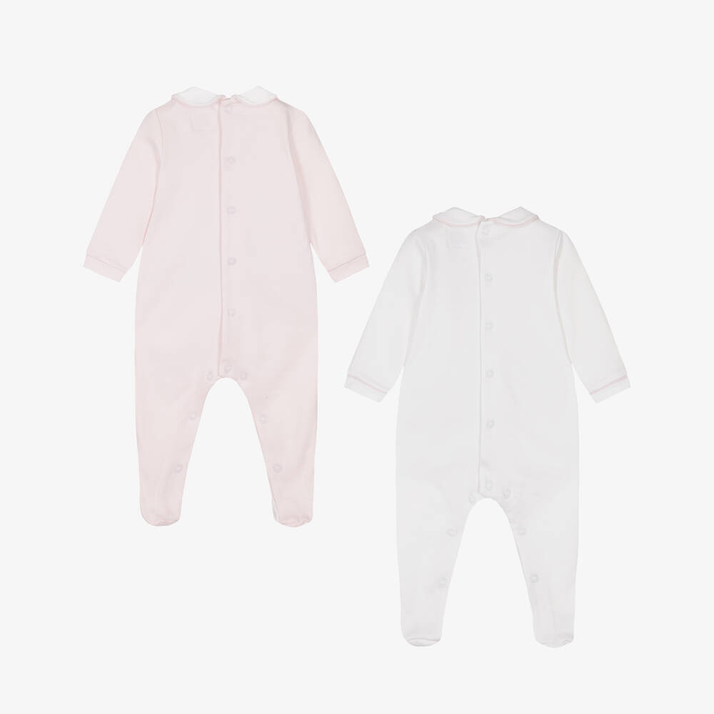 Emile et Rose-Girls Ivory & Pink Cotton Babygrows (2 Pack) | Childrensalon