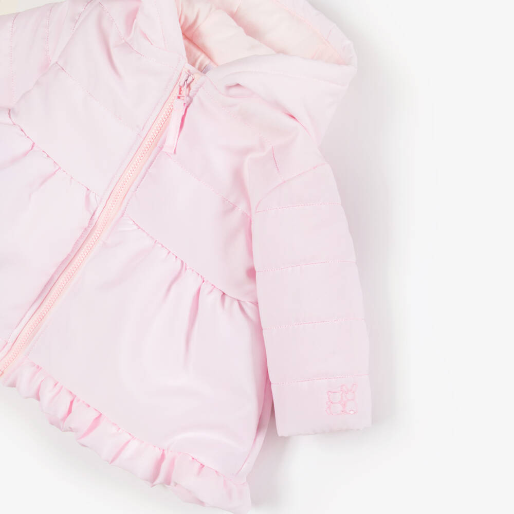 Emile et Rose-Girls Pale Pink Puffer Coat with Frilly Trim | Childrensalon