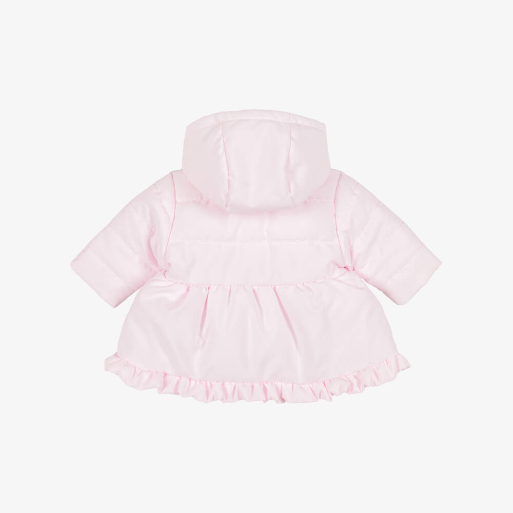 Emile et Rose-Girls Pale Pink Puffer Coat with Frilly Trim | Childrensalon