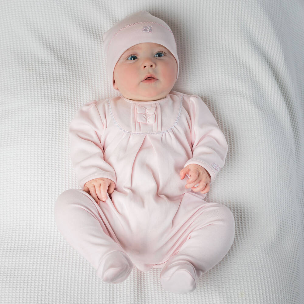 Emile et Rose-Girls Pink Cotton Babygrow & Hat Set | Childrensalon
