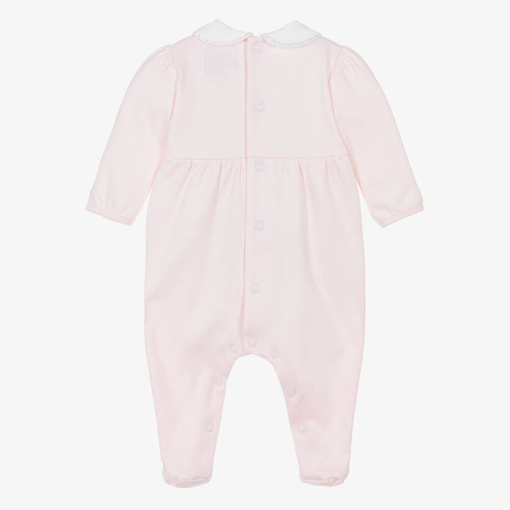 Emile et Rose-Girls Pink Cotton Babygrow with Floral Embroidery | Childrensalon