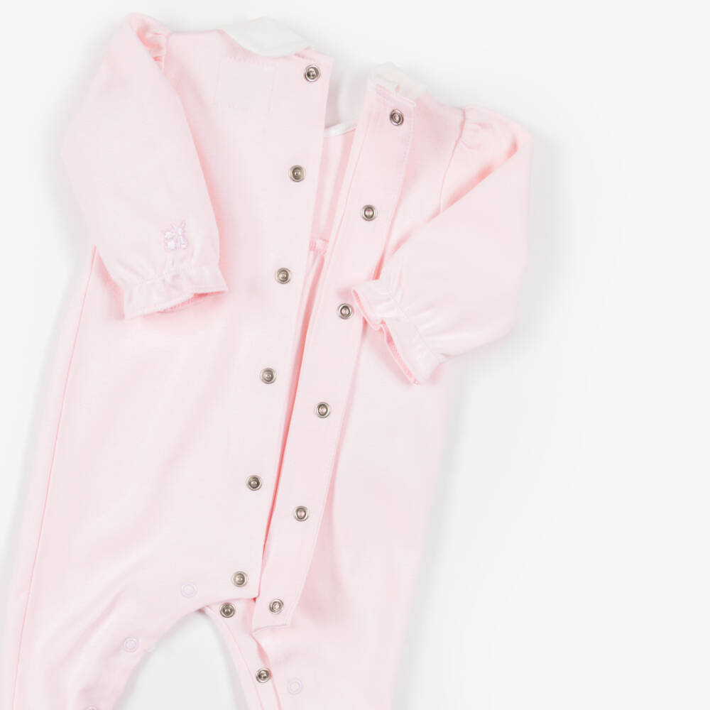 Emile et Rose-Girls Pink Cotton Babygrow with Floral Embroidery | Childrensalon