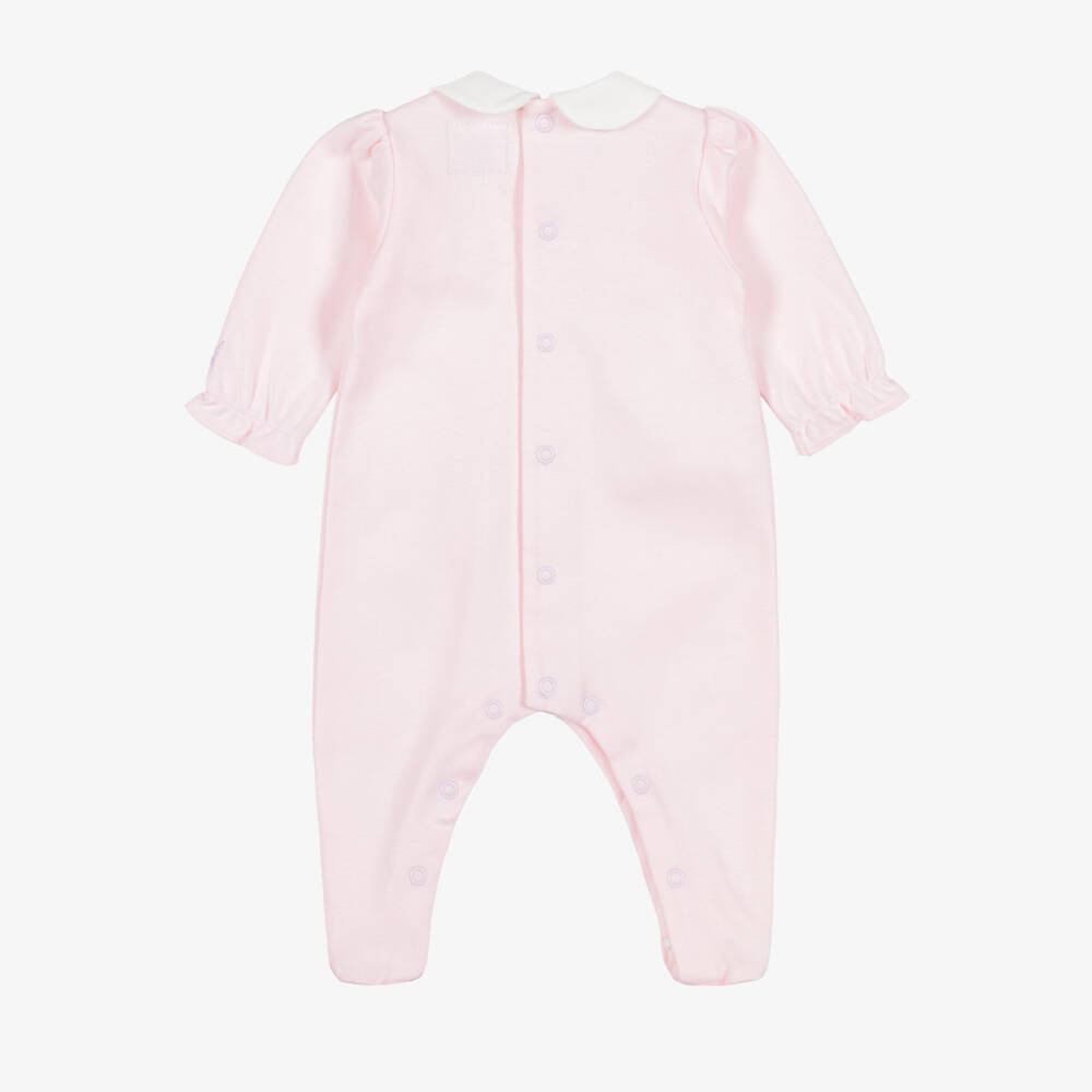 Emile et Rose-Girls Pink Cotton Babygrow with Floral Embroidery | Childrensalon