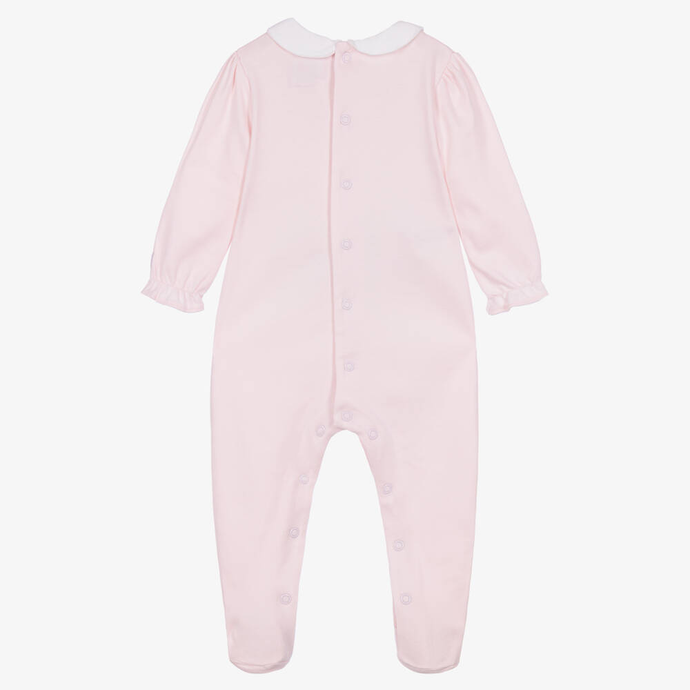 Emile et Rose-Girls Pink Cotton Babygrow with Floral Embroidery | Childrensalon