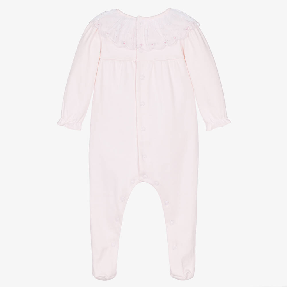 Emile et Rose-Girls Pink Cotton Babygrow with Tulle Ruffle Collar | Childrensalon