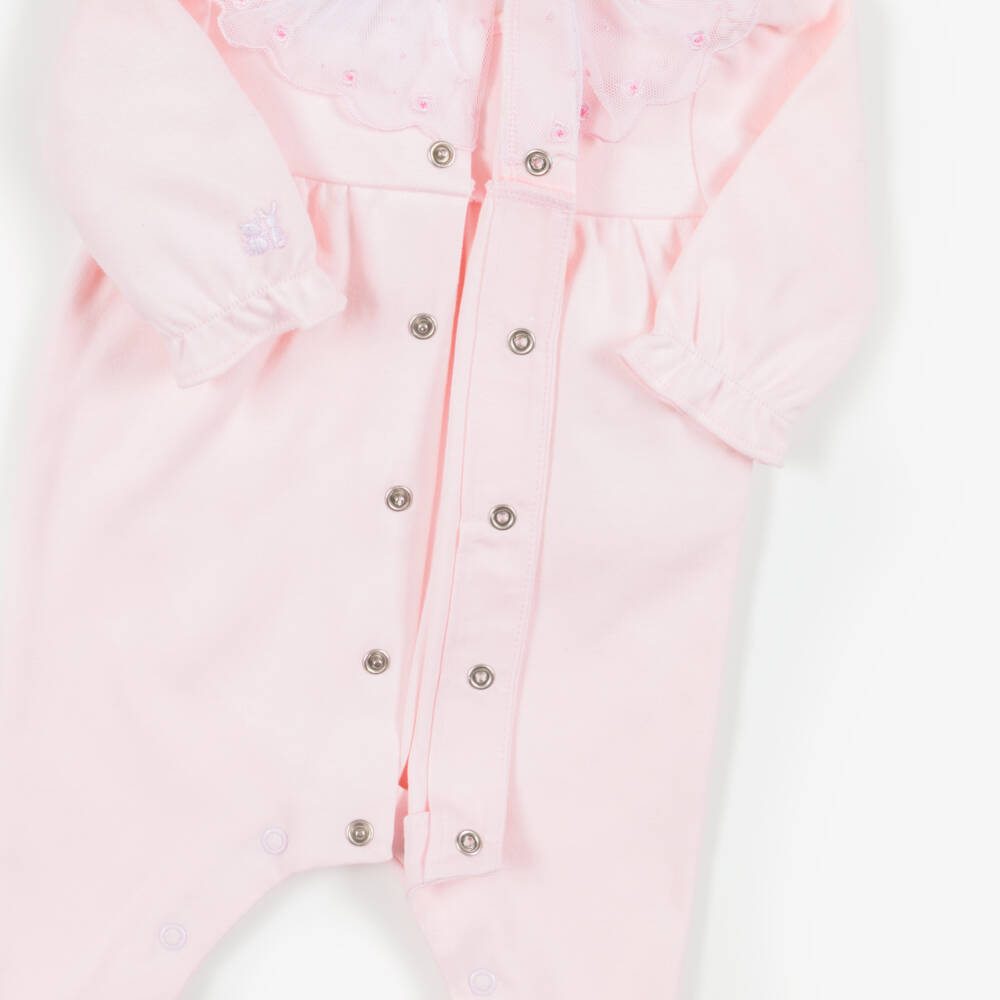 Emile et Rose-Girls Pink Cotton Babygrow with Tulle Ruffle Collar | Childrensalon