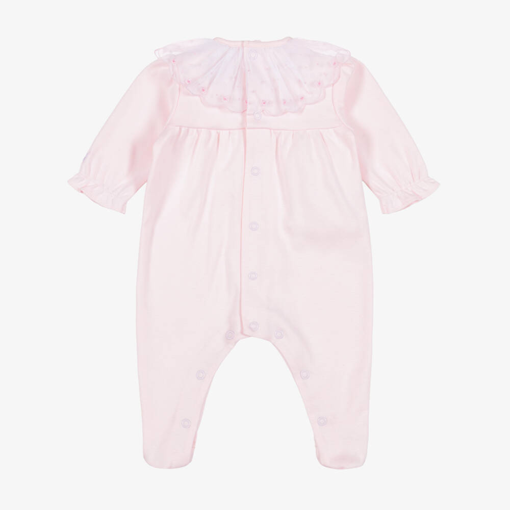 Emile et Rose-Girls Pink Cotton Babygrow with Tulle Ruffle Collar | Childrensalon