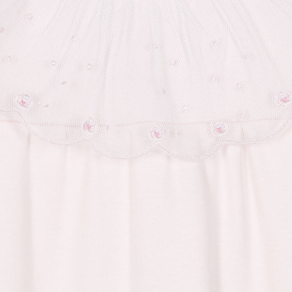 Emile et Rose-Girls Pink Cotton Babygrow with Tulle Ruffle Collar | Childrensalon
