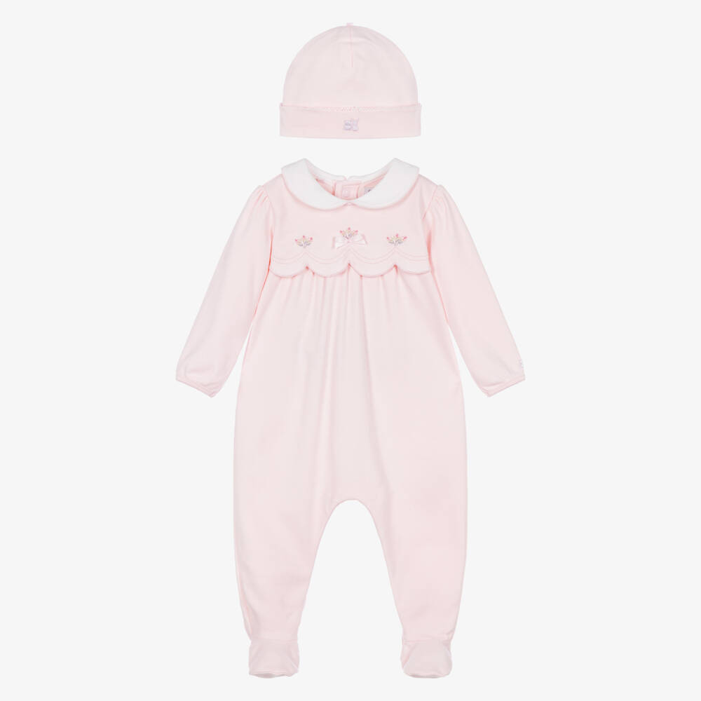 Emile et Rose-Girls Pink Cotton Babysuit Set with Scalloped Trim | Childrensalon