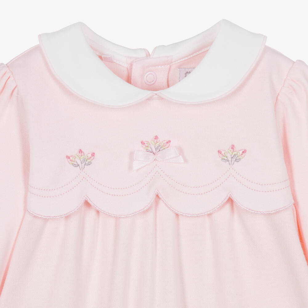 Emile et Rose-Girls Pink Cotton Babysuit Set with Scalloped Trim | Childrensalon