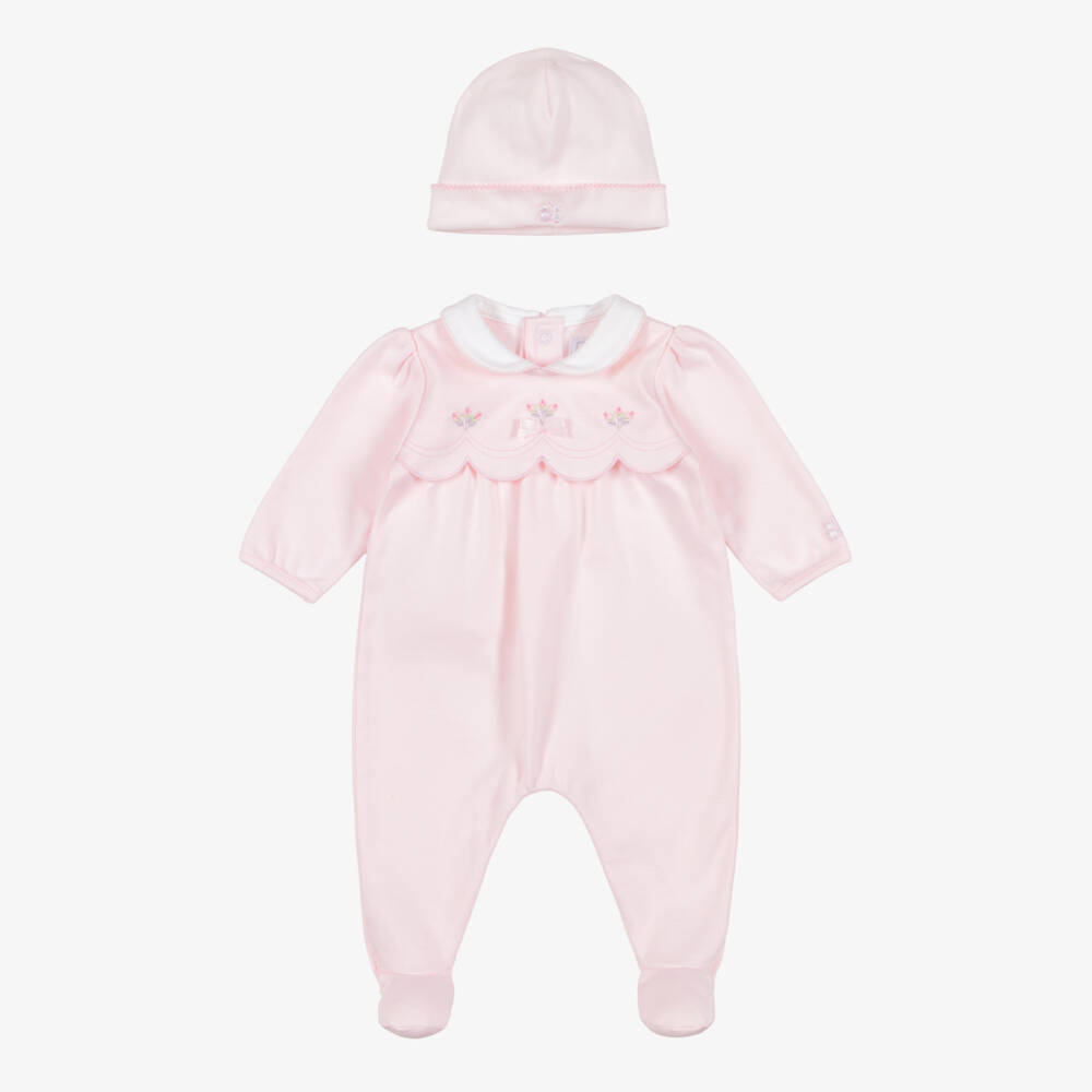 Emile et Rose-Girls Pink Cotton Babysuit Set with Scalloped Trim | Childrensalon