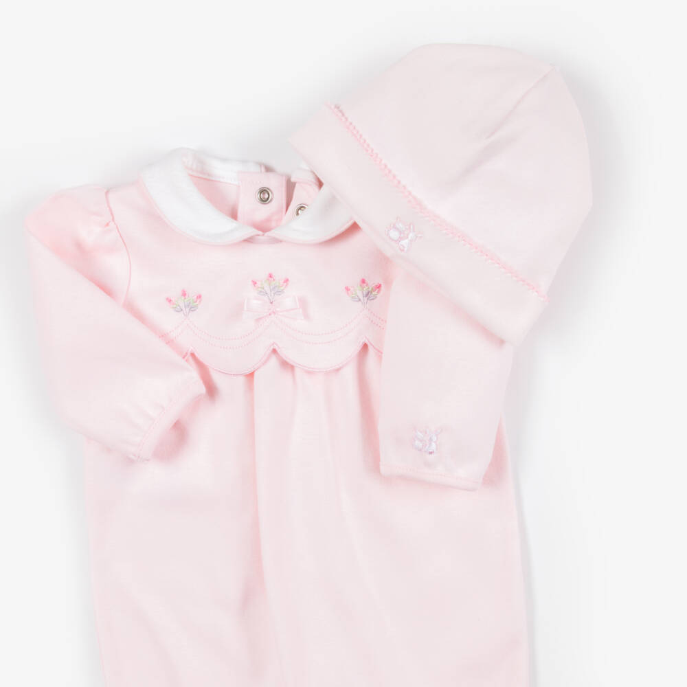Emile et Rose-Girls Pink Cotton Babysuit Set with Scalloped Trim | Childrensalon