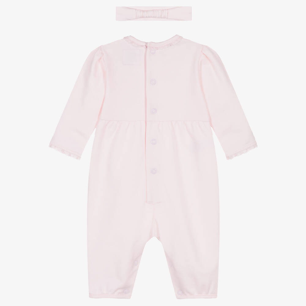 Emile et Rose-Girls Pink Cotton Floral Embroidered Babysuit Set | Childrensalon