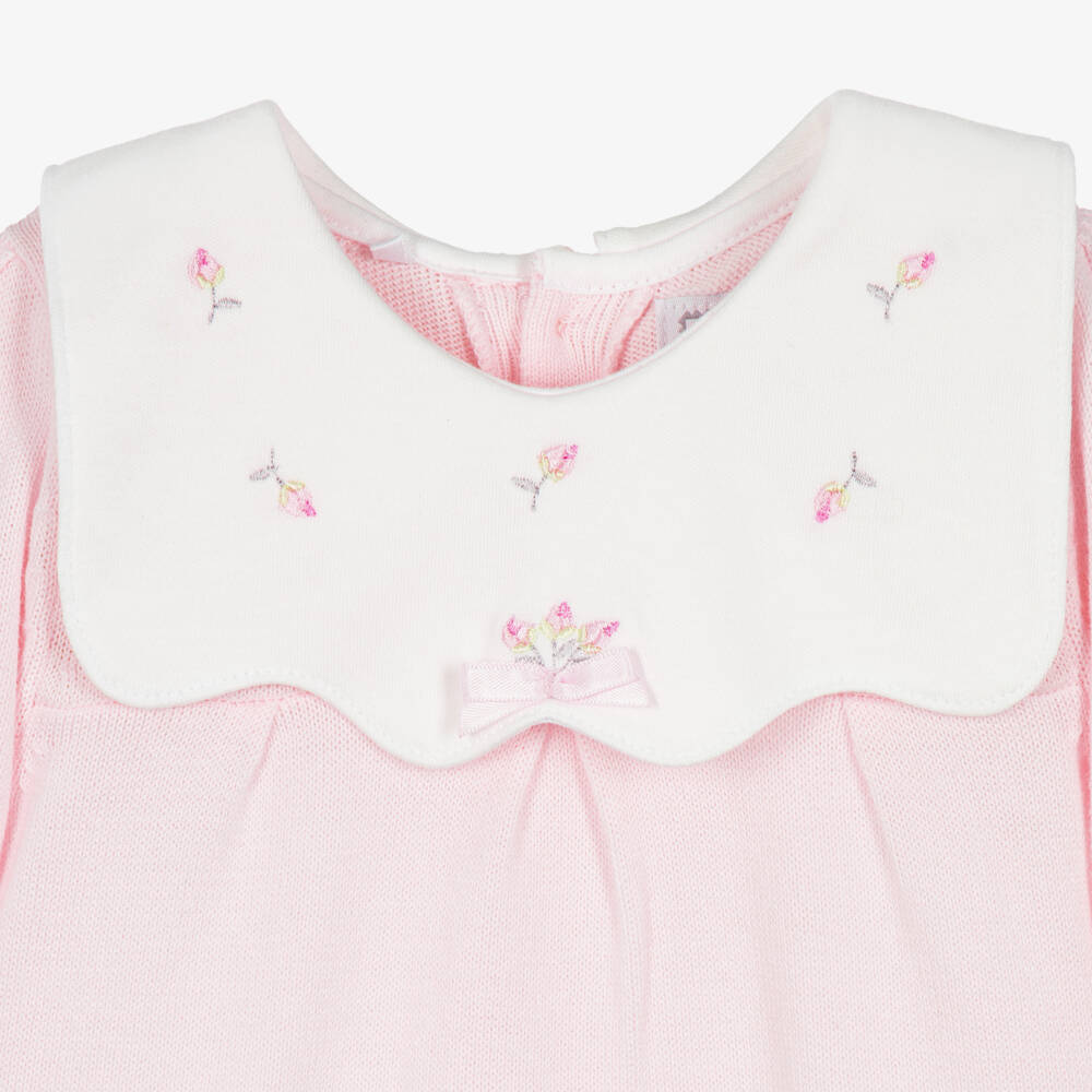 Emile et Rose-Girls Pink Cotton Knit Babysuit & Hat Set | Childrensalon