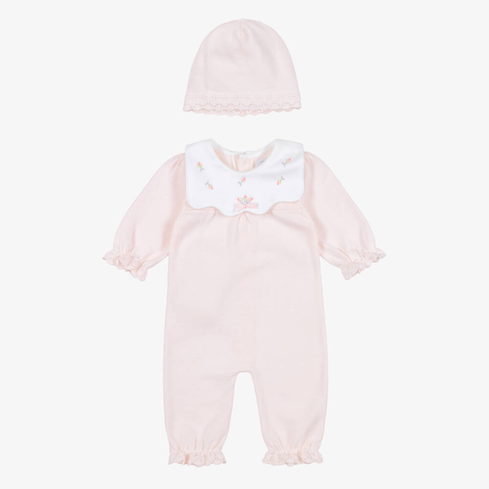 Emile et Rose-Girls Pink Cotton Knit Babysuit & Hat Set | Childrensalon