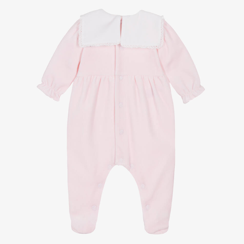 Emile et Rose-Girls Pink Velour Babygrow with Embroidered Collar | Childrensalon