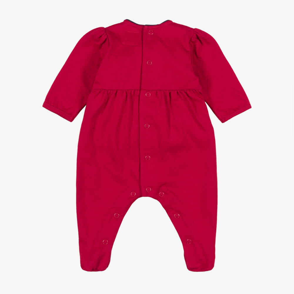 Emile et Rose-Girls Red Cotton Babygrow with Tartan Bows | Childrensalon