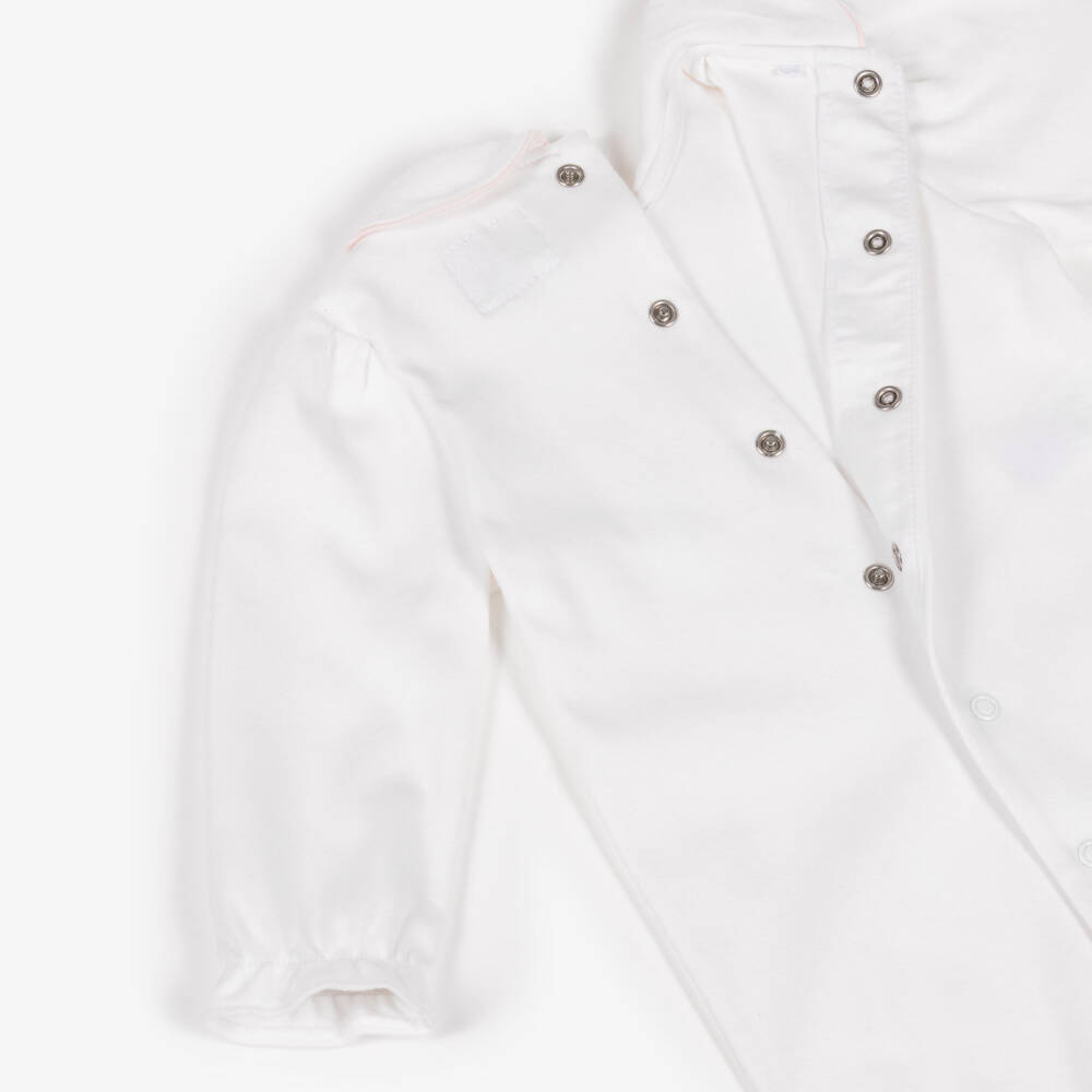 Emile et Rose-Girls White Cotton Babygrow Set with Embroidered Bunnies | Childrensalon