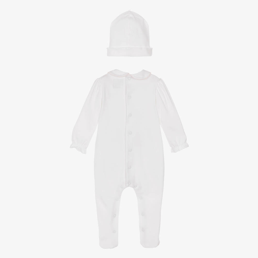 Emile et Rose-Girls White Cotton Babygrow Set with Embroidered Bunnies | Childrensalon