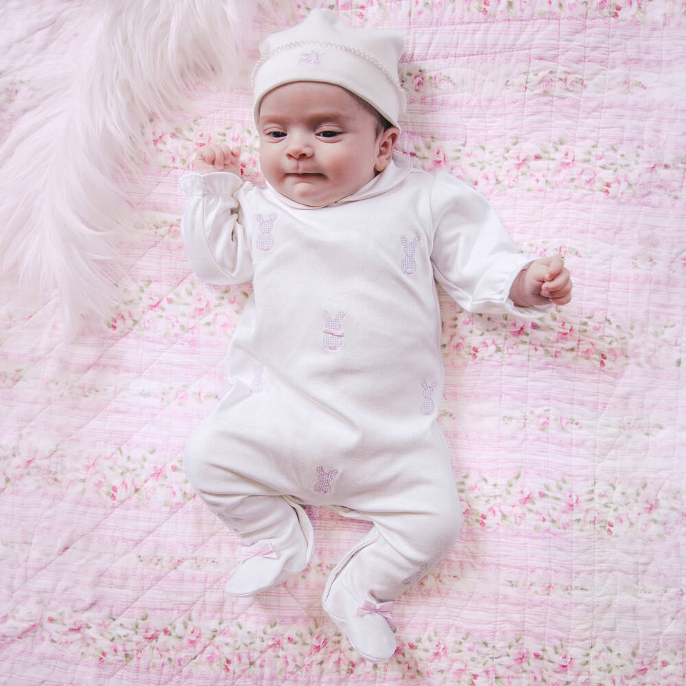 Emile et Rose-طقم أفارول بيبي غرو قطن لون أبيض للبنات الرضع | Childrensalon