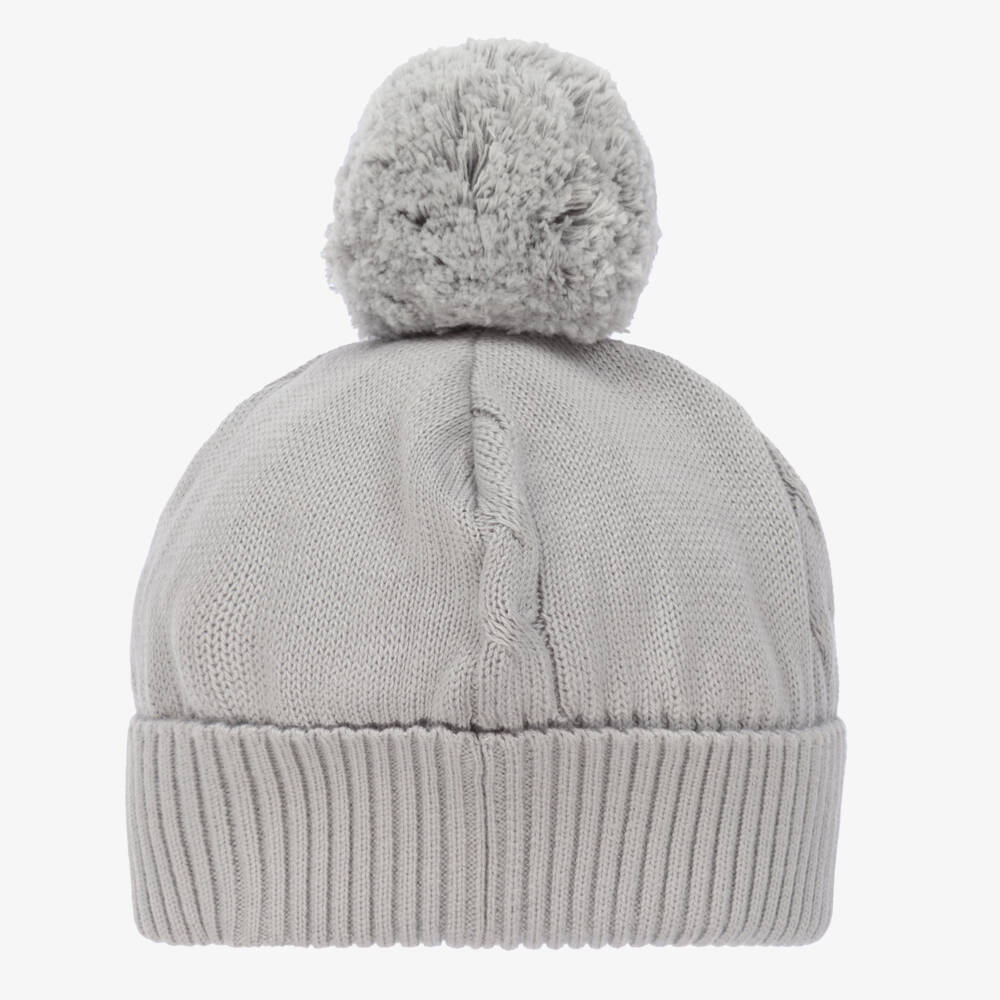 Emile et Rose-Grey Knitted Cotton Pom-Pom Hat | Childrensalon
