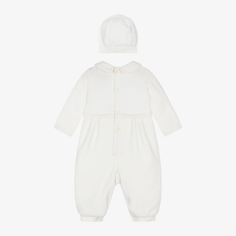 Emile et Rose-Ivory Cotton Knit & Velour Babysuit Set | Childrensalon