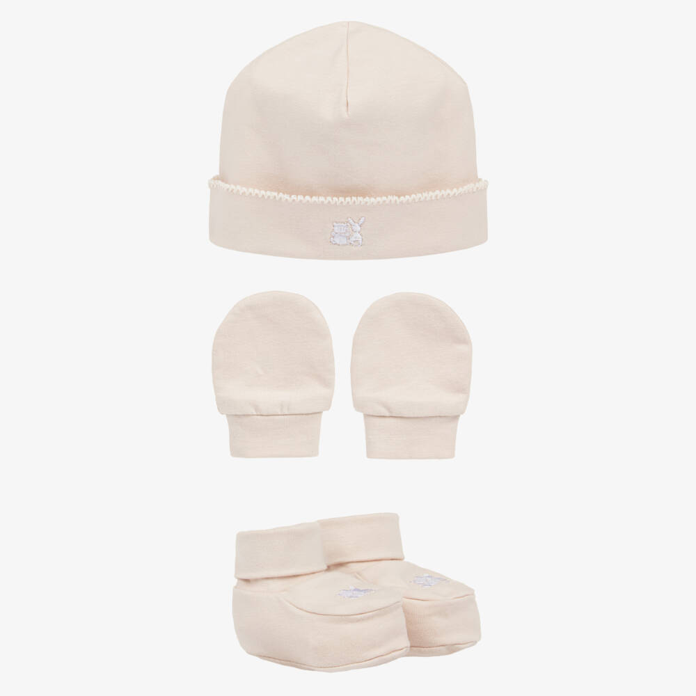 Emile et Rose-Pale Beige Cotton Baby Hat Set | Childrensalon