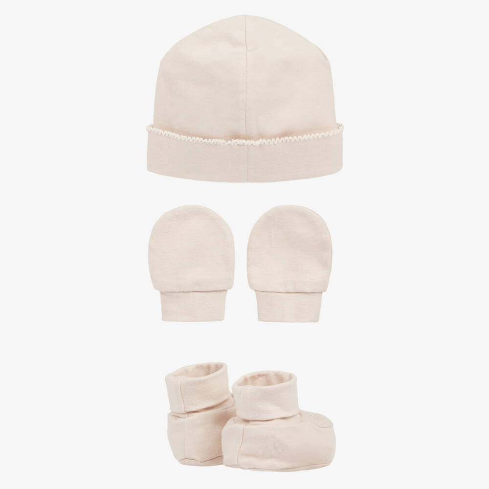 Emile et Rose-Pale Beige Cotton Baby Hat Set | Childrensalon