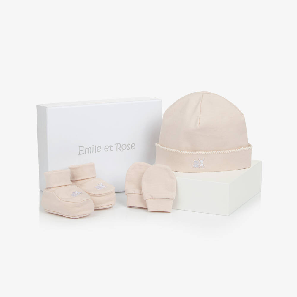 Emile et Rose-Pale Beige Cotton Baby Hat Set | Childrensalon