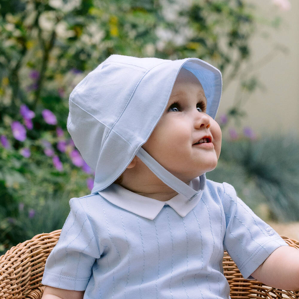 Emile et Rose-Pale Blue Cotton Baby Sun Hat | Childrensalon