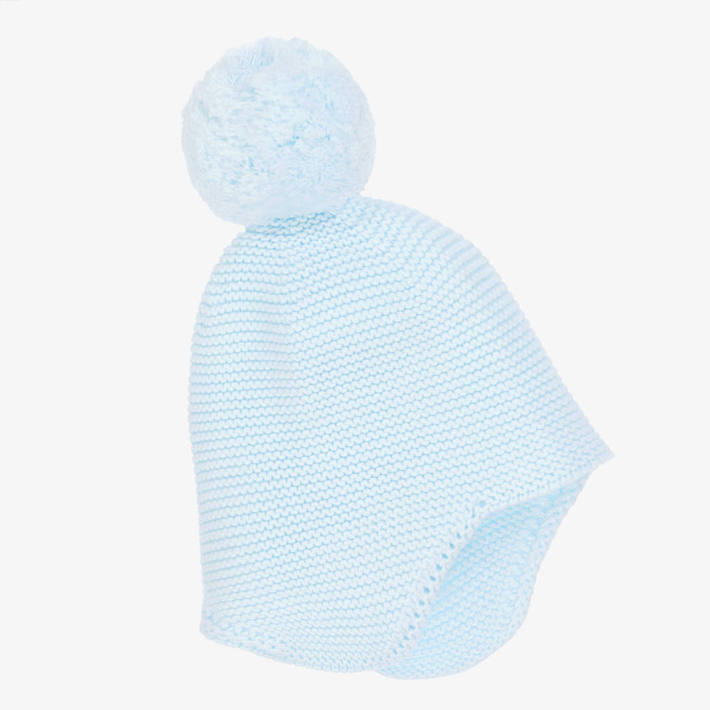 Emile et Rose-Pale Blue Knitted Cotton Pom-Pom Hat | Childrensalon