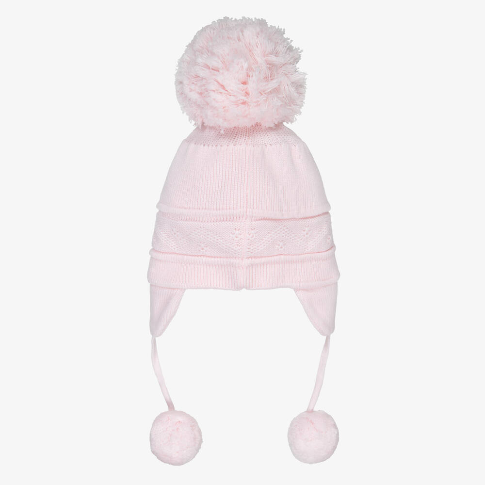 Emile et Rose-Pink Cotton Knit Pom-Pom Baby Hat | Childrensalon
